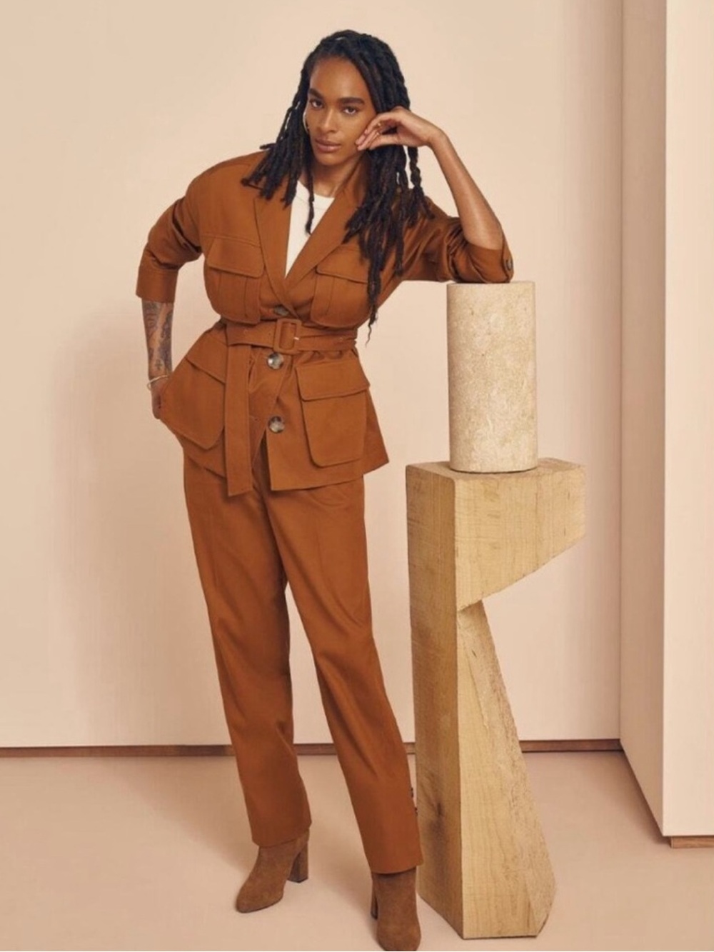 Banana Republic x Harbison Safari Belted Utility Jacket Rust Brown Oversized XS - Picture 3 of 15